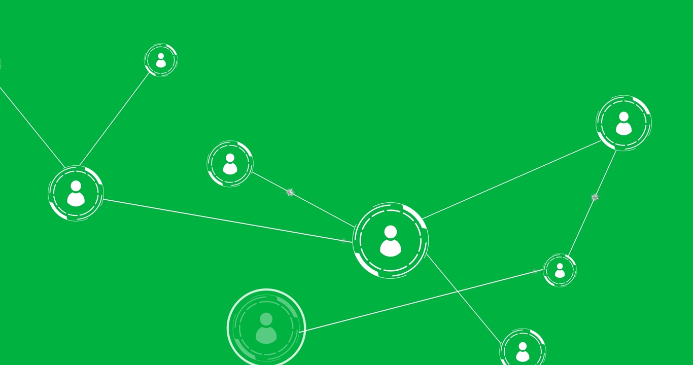 Animazione di una rete di connessioni con icone di persone su sfondo trasparente