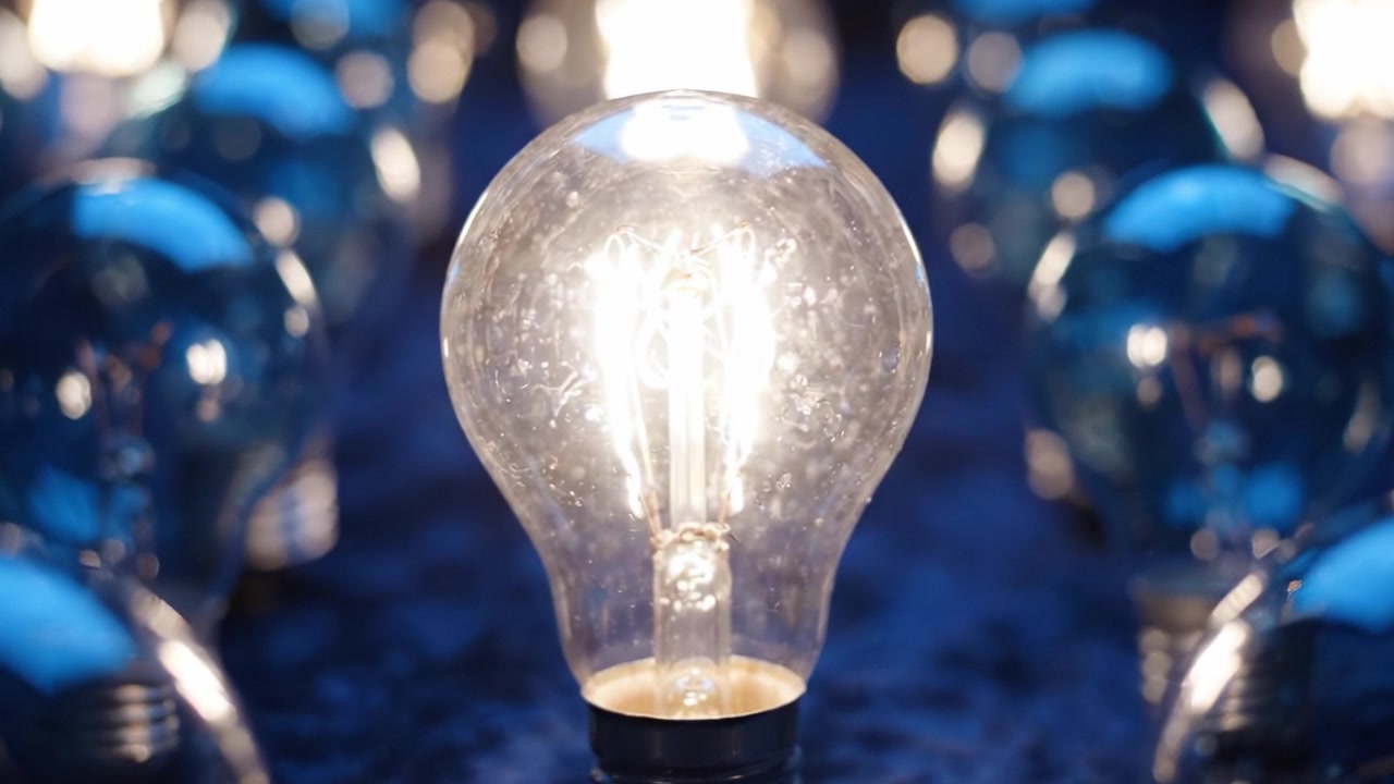 A Glowing Light Bulb Surrounded by Multiple Lighting Fixtures, Capturing the Essence of Illumination and Creativity, Ideal for Inspiration and Innovation Themes.