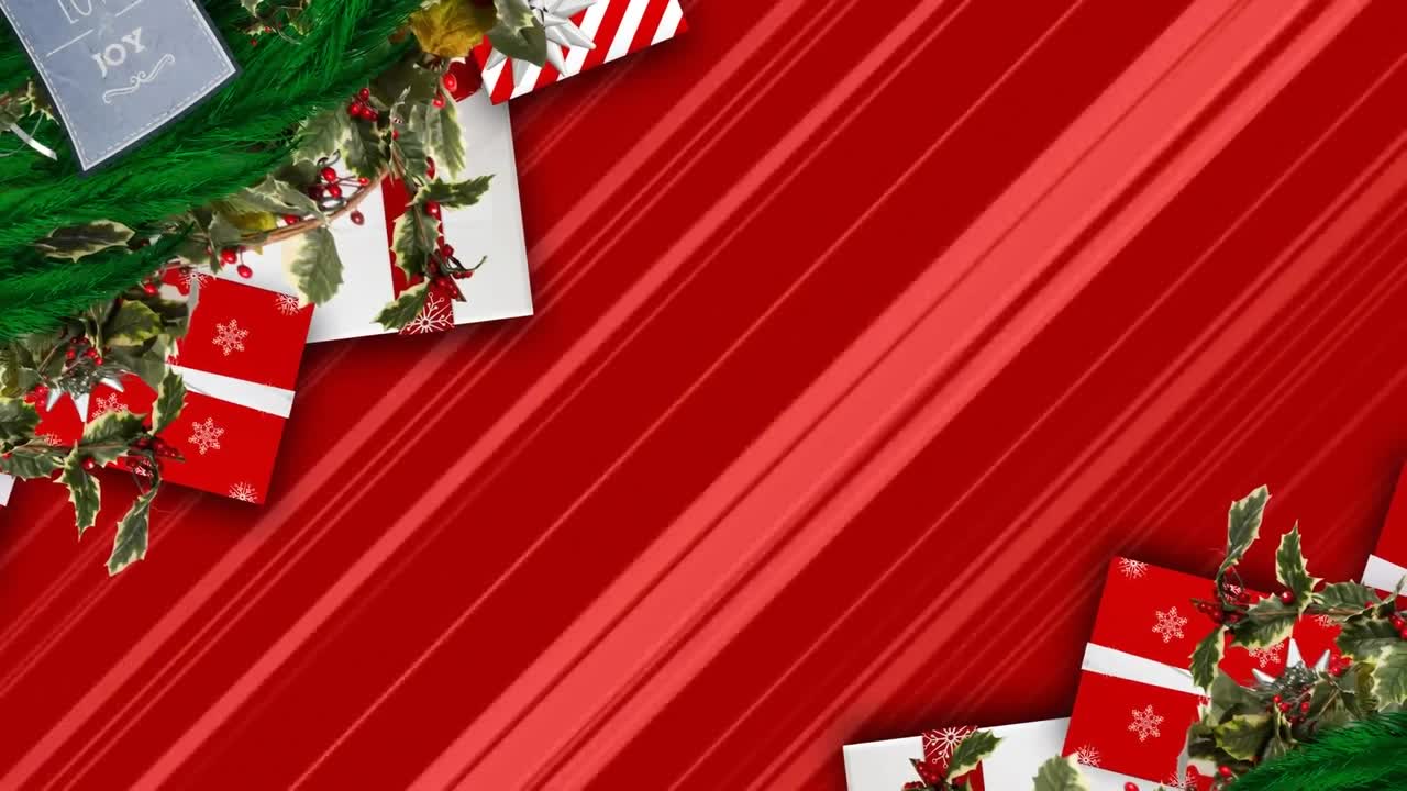 animación de regalos en navidad sobre fondo rojo