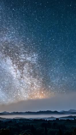 night sky filled with stars above a peaceful mountain landscape