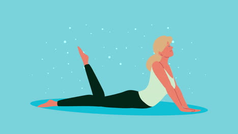 joven rubia practicando yoga personaje