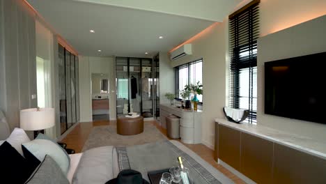 modern and luxury master bedroom with walk-in closet interior design