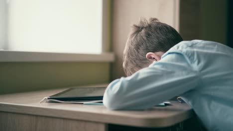 child fell asleep while he was doing his homework listening to the audiobook