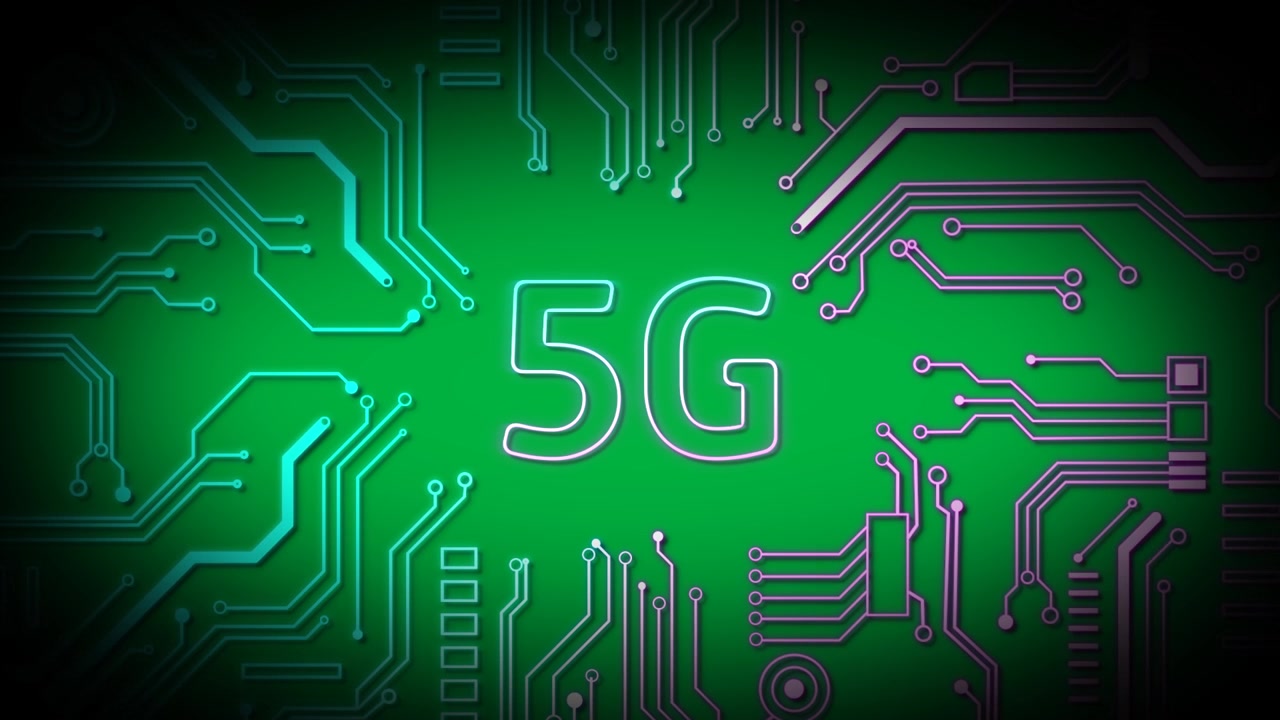 Vertical video: Lighting traces from edges on canvas, 5G emblem becoming neon, signaling network