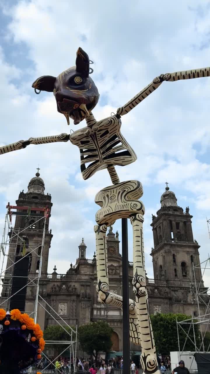 Giant Catrina Skeleton in Mexico City's Zocalo for Day of the Dead