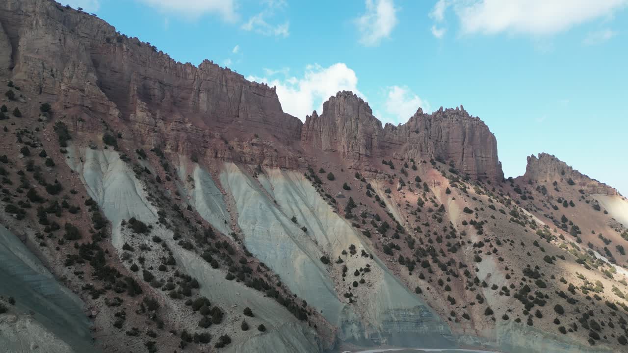 Siah Koh mountains Afghanistan Drone Aerial flight over wilderness and arid, remote barren desert ridges, Badghis