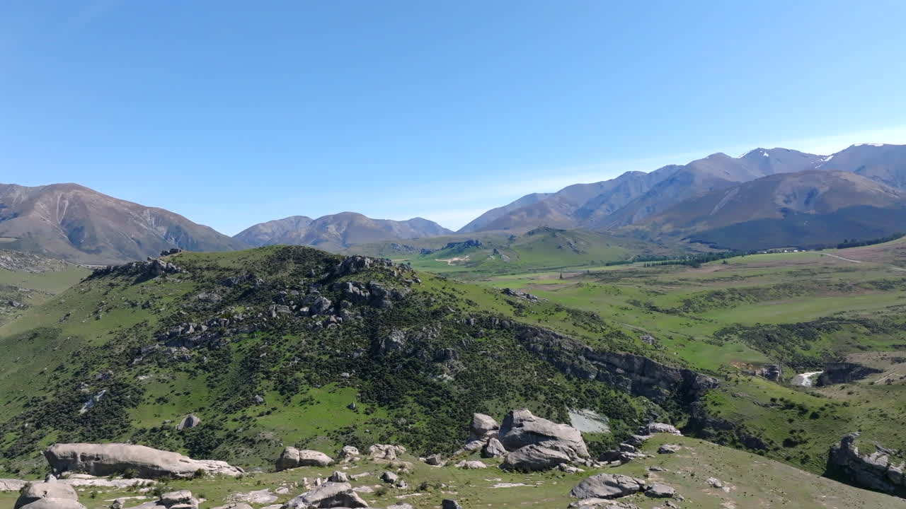 Shot of the Iconic Rocky Terrain Around Flock Hill and Castle Hill, New Zealand