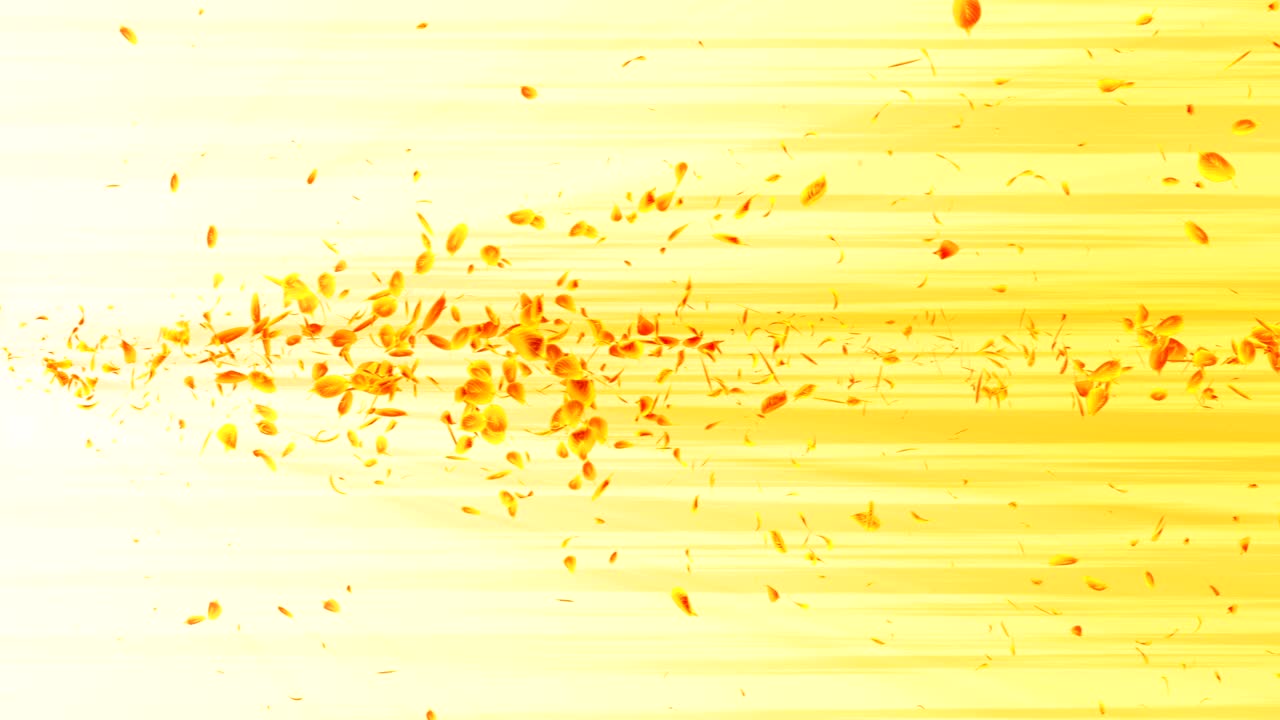 노란 잎의 소용돌이, 계절 잎의 나선형 반이는 입자, 춤추는 잎, 다채로운 자연 터널 루프 애니메이션.