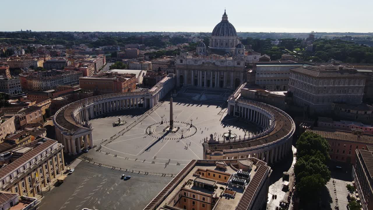 St. Peter's Square and Basilica, symbol of Vatican city grandeur, Italy, drone