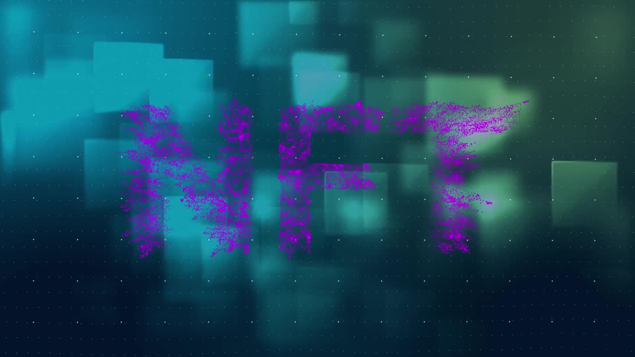 Animation des NFT-Textes über dunklem Hintergrund