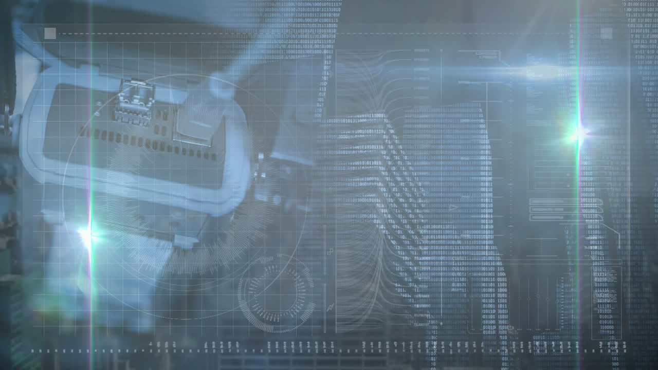 데이터 처리 및 컴퓨터 클로즈업의 애니메이션 빛나는 불빛으로