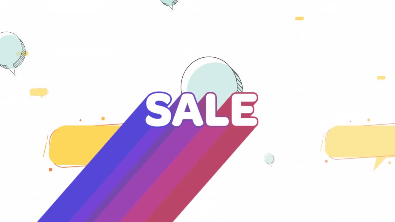 animación del texto de venta sobre múltiples burbujas de habla contra un fondo blanco.
