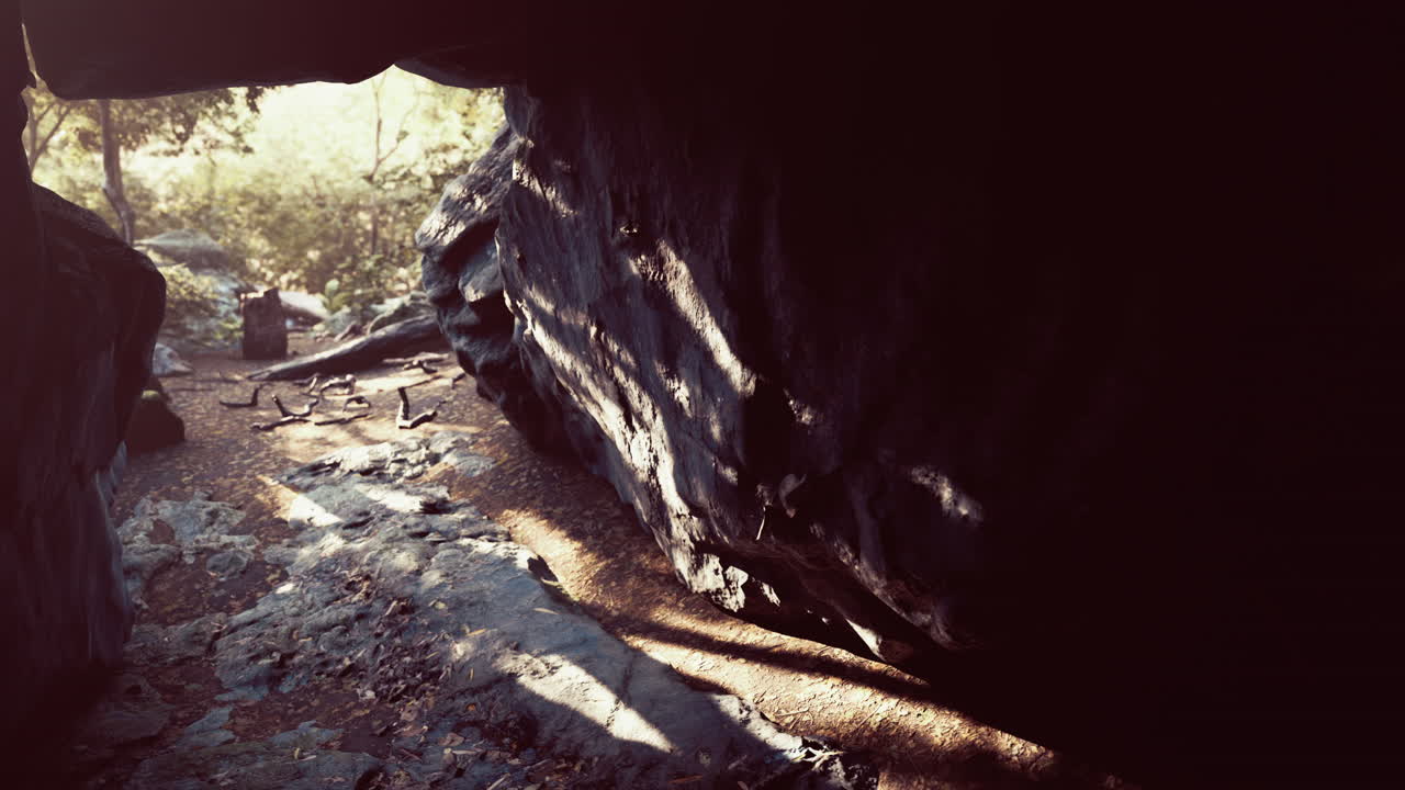 화려한  ⁇ 빛이 동굴 안으로 떨어지는 숨가 ⁇ 는 풍경