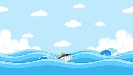 animated dolphins leaping across tranquil waves.