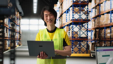 vertical video asian male employee oversees product handling and order fulfillment