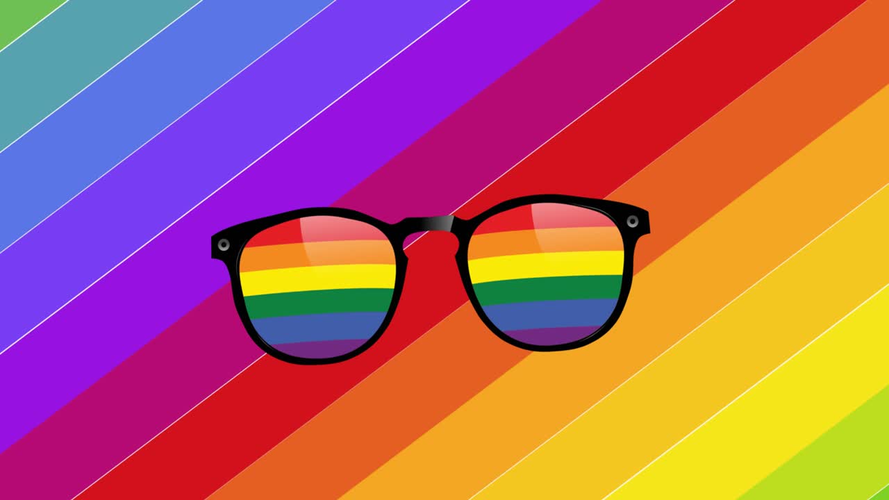 animación de gafas de arco iris sobre el fondo del arco iris