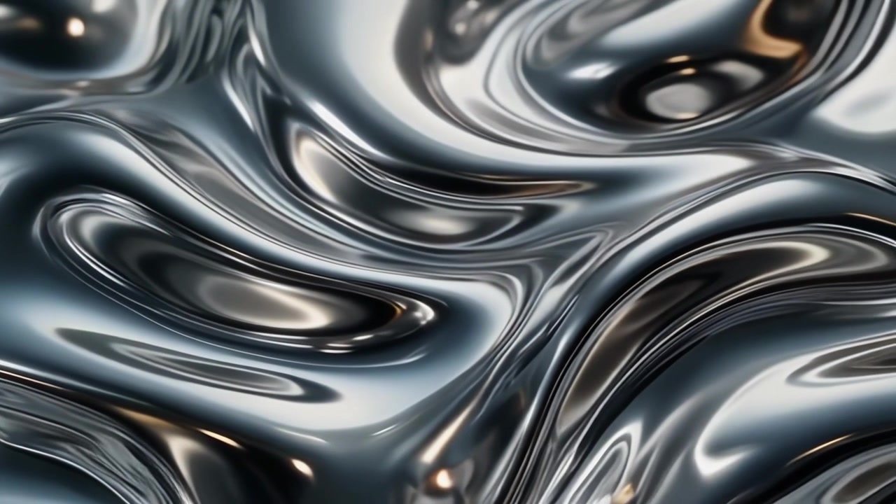 Superficie astratta di metallo liquido argentato in movimento fluido.