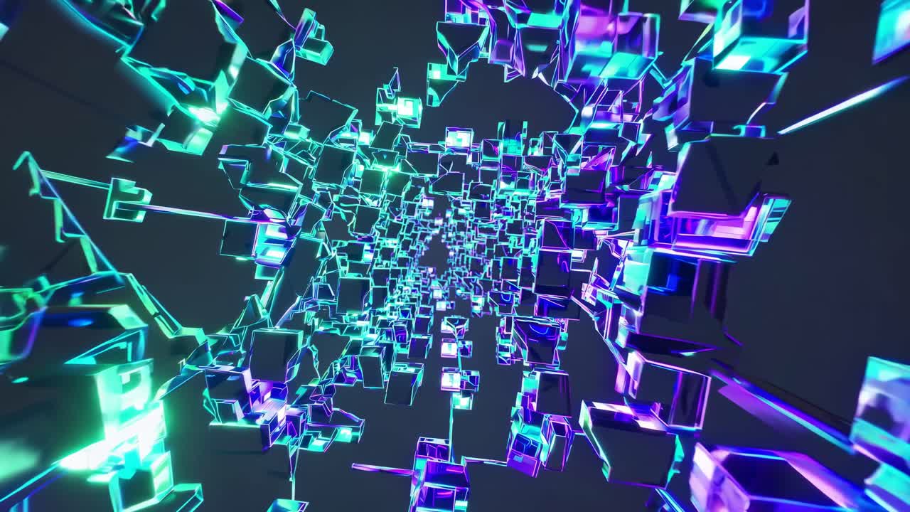 Abstract 3D Glowing Cube Tunnel
