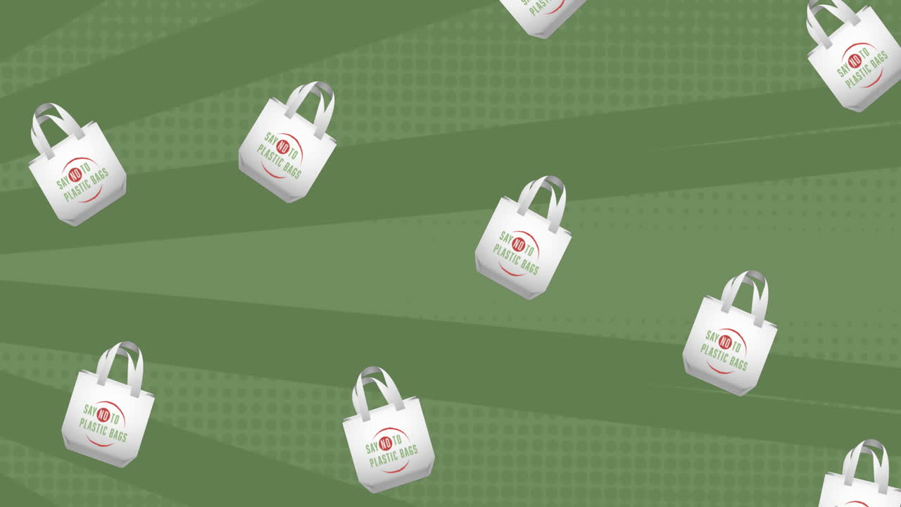 회전하는 녹색 배경에 재사용 가능한 가방의 애니메이션