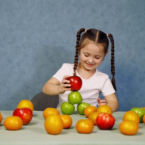 little girl with fruits