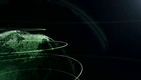 abstract sphere. cropped video. connected yellowish green dots with lines. globalization interface. planet is moving on the right side. 4k.