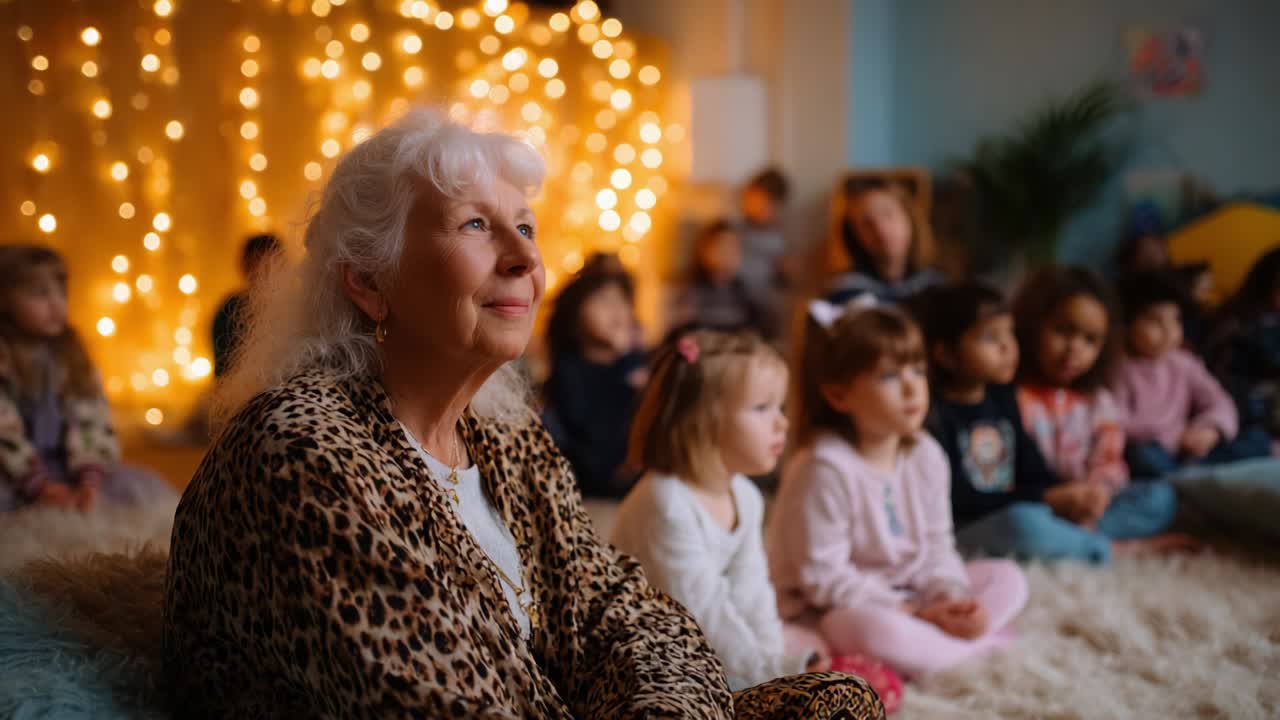 Storytime with Grandma: A Group of Children Engaged by a Tale
