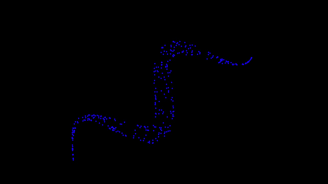 추상적인 기술: 애니메이션 점, 입자의 원에서 파란 선, 혼합 모드