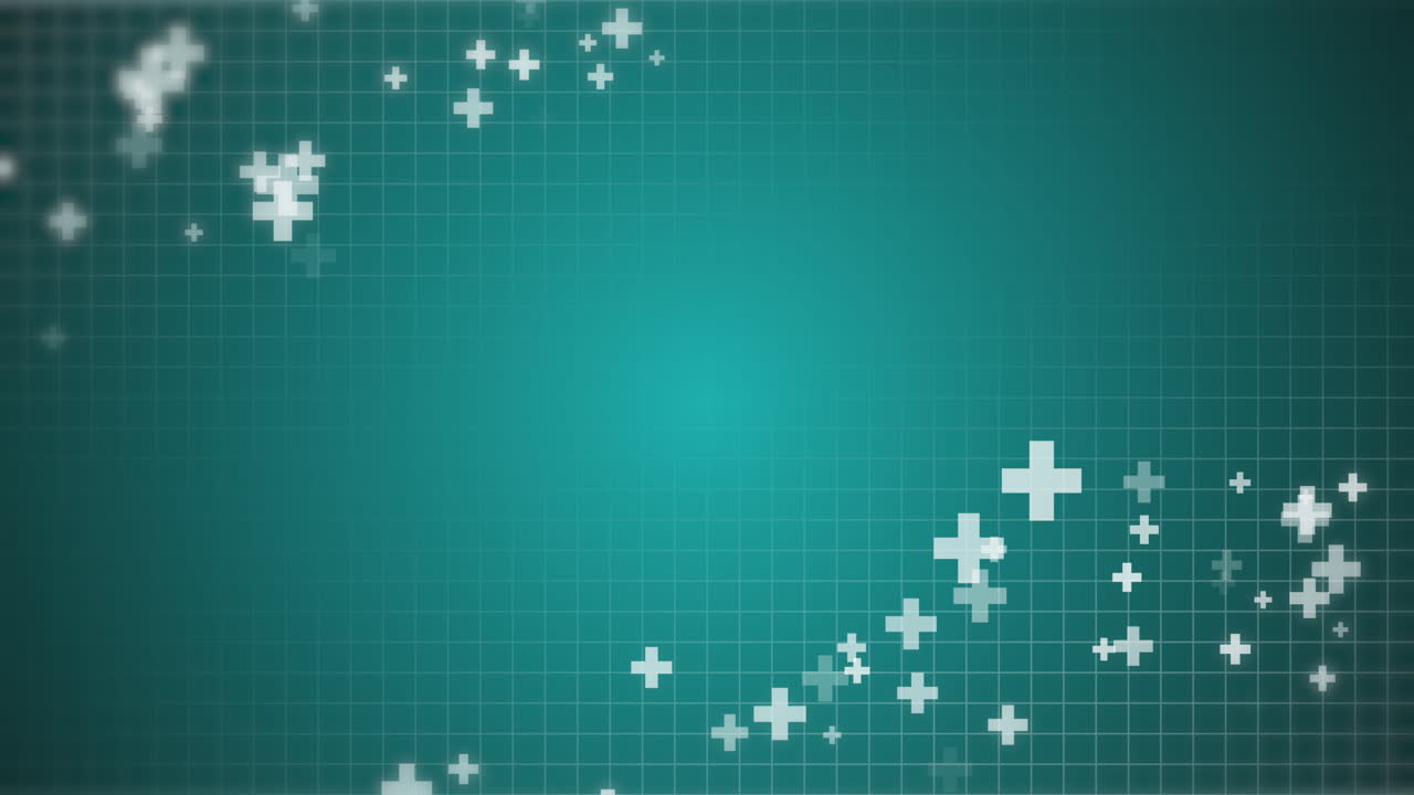 Green color of abstract healthy and medical background. Technology and science wallpaper template with cross shape. Looped. Copy space.