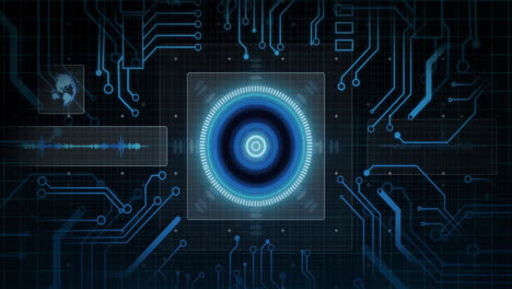 animation of data processing with scope scanning on black background