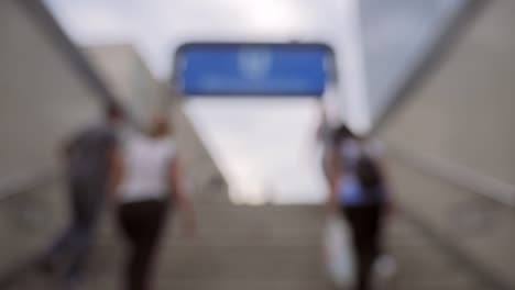 Out of Focus Shot of People Leaving Train Station