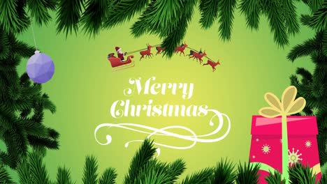 Animation-of-christmas-greetings-over-green-background