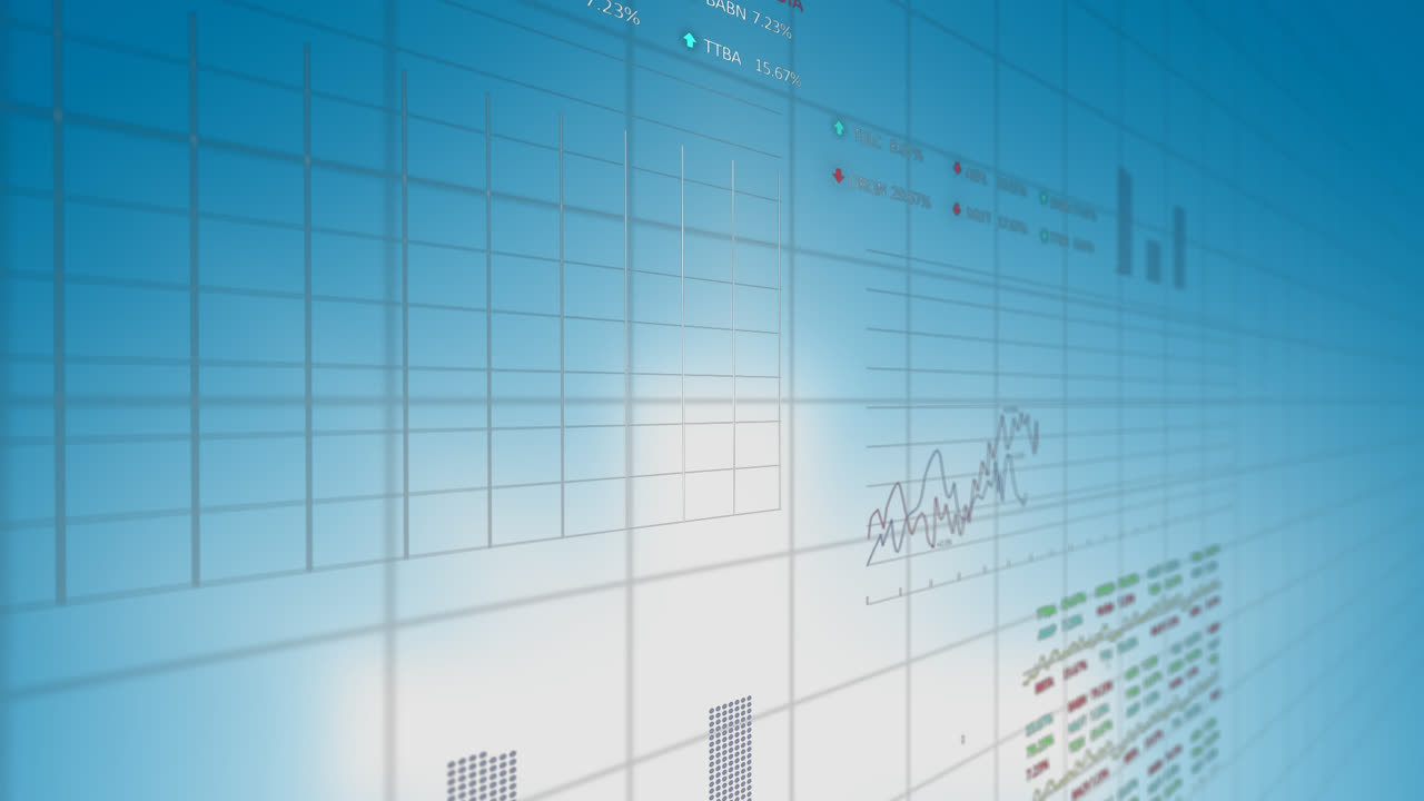 青い背景の金融データ処理のアニメーション