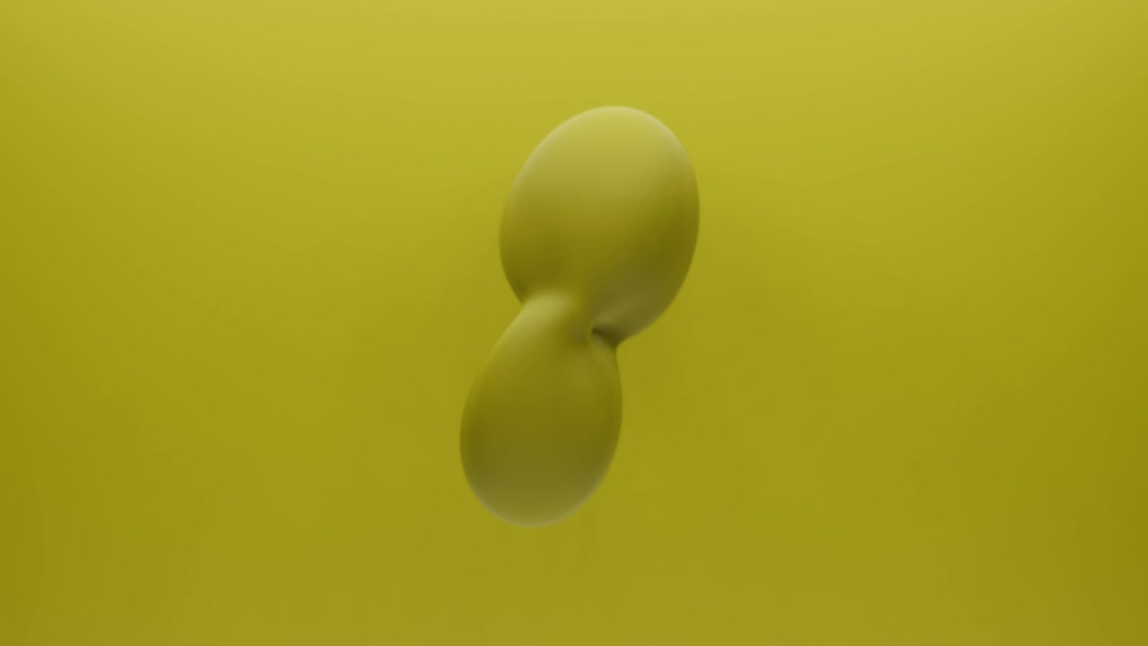 Seamless loop metamorphose of amorphous shape. Simple animation of future form 4K. Abstract yellow 3d rendering shape waving transform in random direction