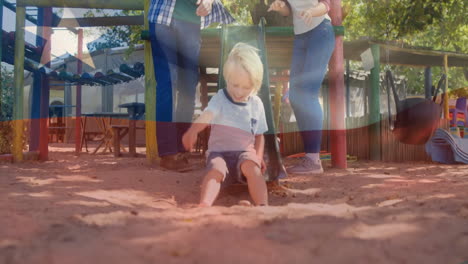 animation of flag of chile over caucasian family on playground