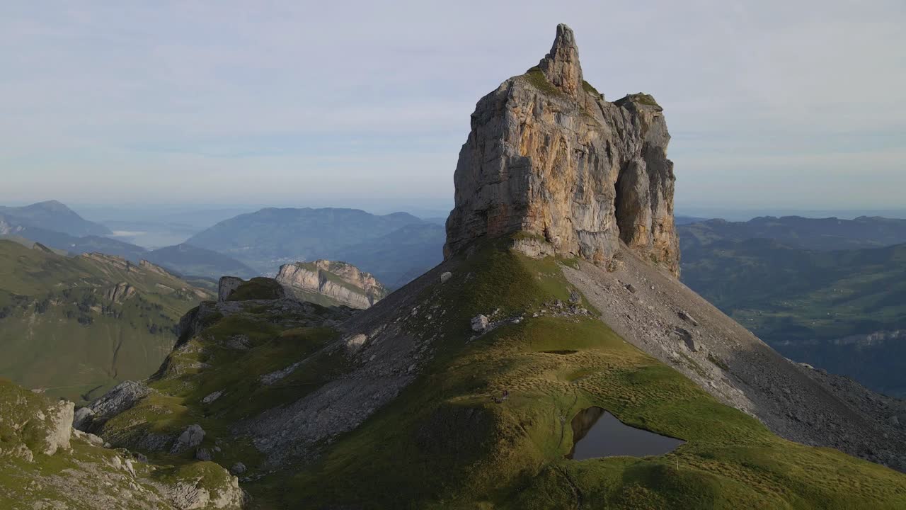 Aerial View of a Majestic Mountain Peak in the Swiss Alps