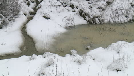 Snowy landscape with a puddle