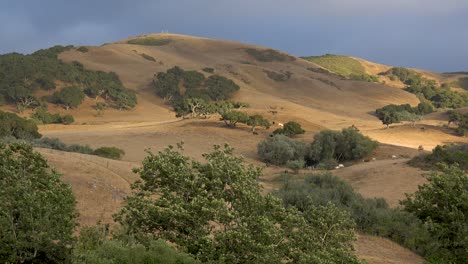 Hermoso-Lapso-De-Tiempo-De-Robles-Y-Pastizales-Del-Centro-De-California-San-Luis-Obispo-Con-Colinas-Y-Montañas