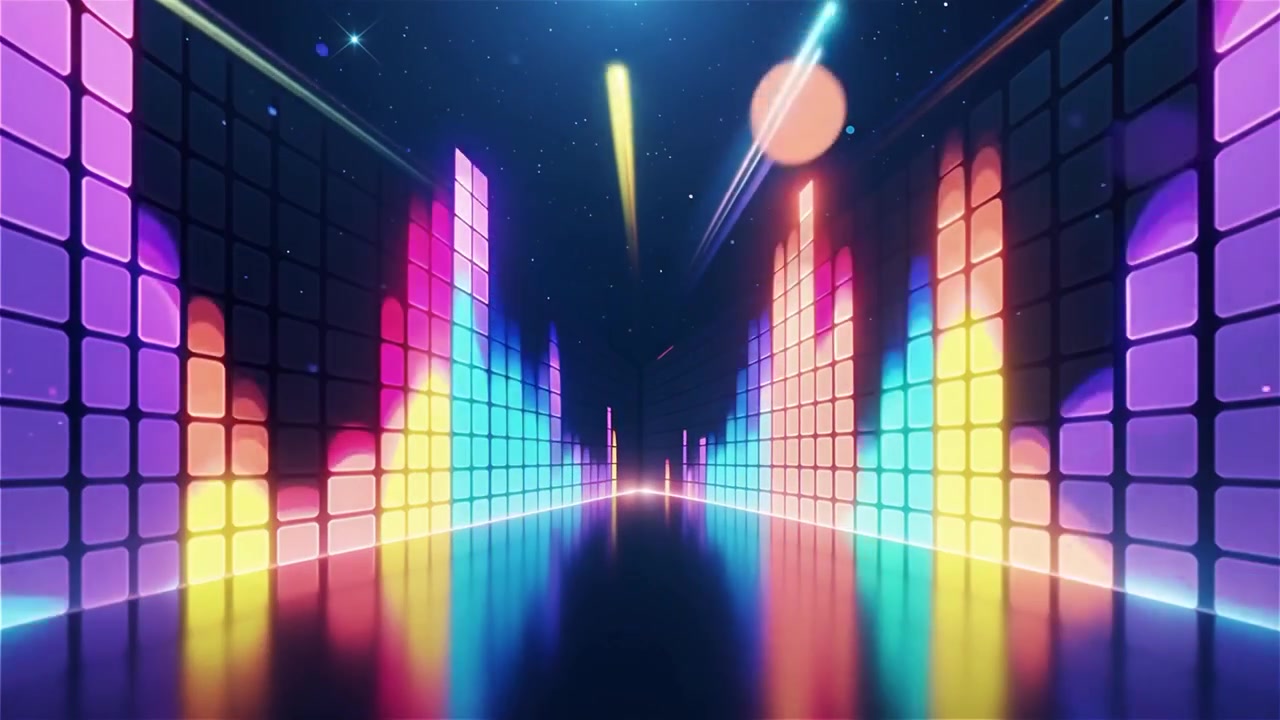 Futuristisk regnbuefarvet neon musik equalizer visualisering baggrund.