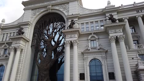 the palace of agriculture in façade motion shot. kazan, russia.