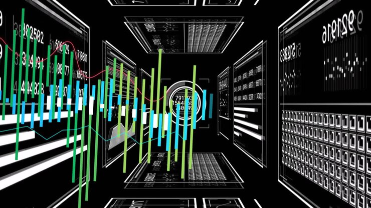 Animation of digital data processing over screens