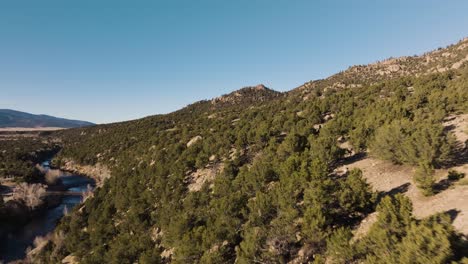 Drohne-Des-Midland-Hill-über-Dem-Arkansas-River,-Der-über-Bäume-Und-Sträucher-Fliegt