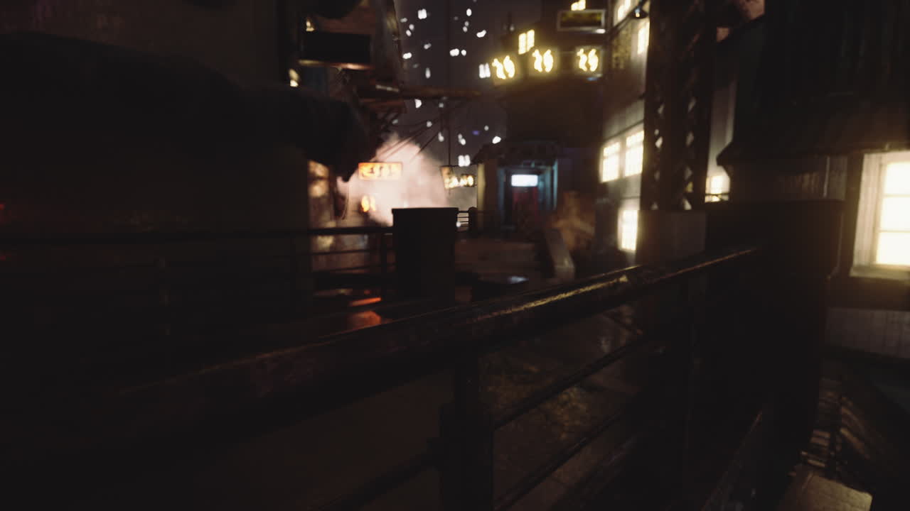 안개 가 있는 산업 도시 거리 도시 야간 풍경