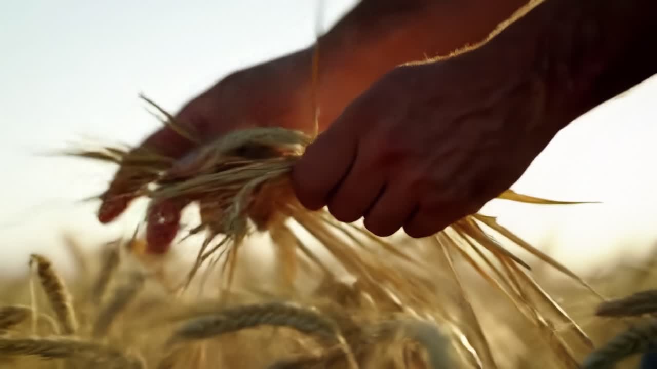 A Close-Up on the Art of Harvesting: Hands Skillfully Collecting Wheat, Showcasing the Connection Between Nature and Agriculture in a Golden Field