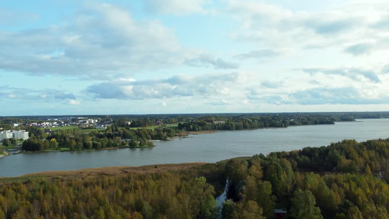 Traveling truck right on Lake Tuusula near the town of J&auml;rvenp&auml;&auml; in Finland, a quiet rural town on a sunny and clear day