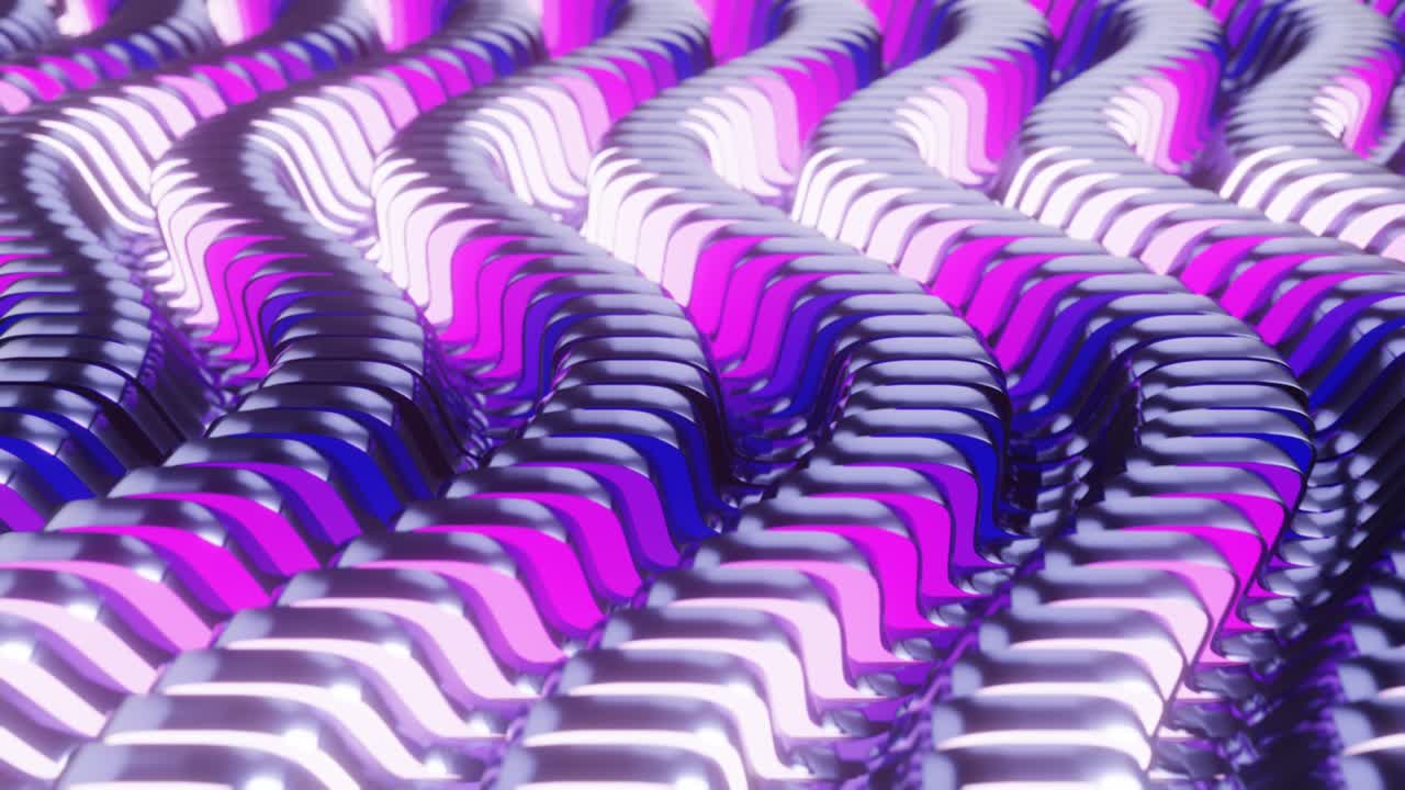 Animated 3D waving blue purple matalllic texture. Seamless loop.