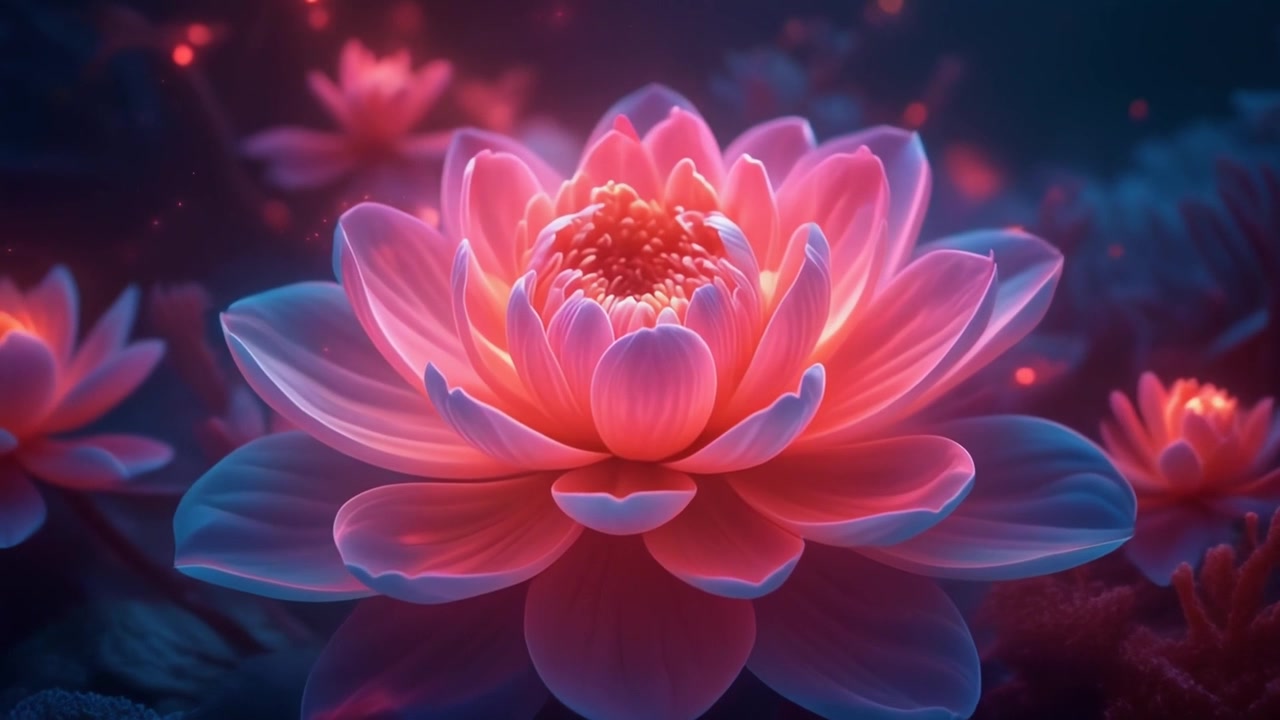 Flor de Lótus Rosa Brilhante em Ambiente Subaquático Surreal