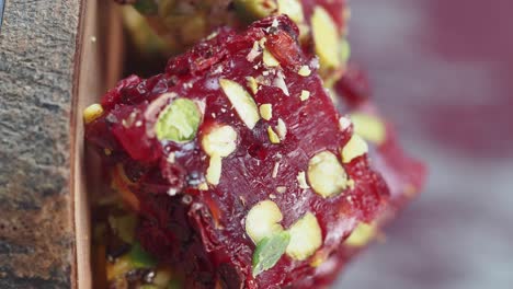 close-up view of colorful turkish delight