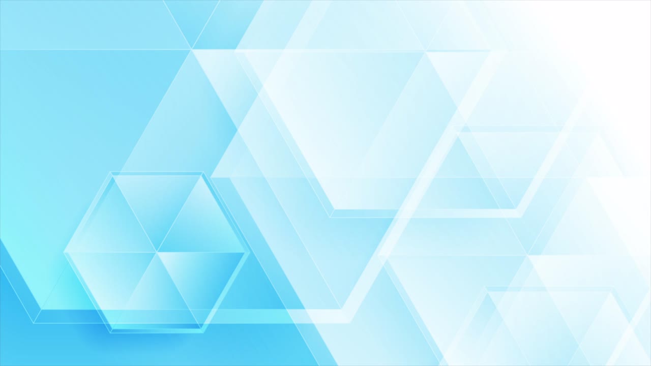 Light blue geometric tech motion background with glossy hexagons