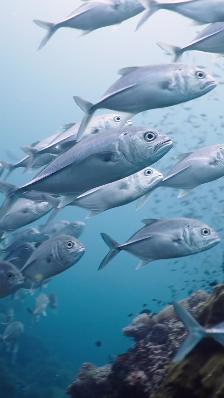 Escuela de peces bajo el agua.