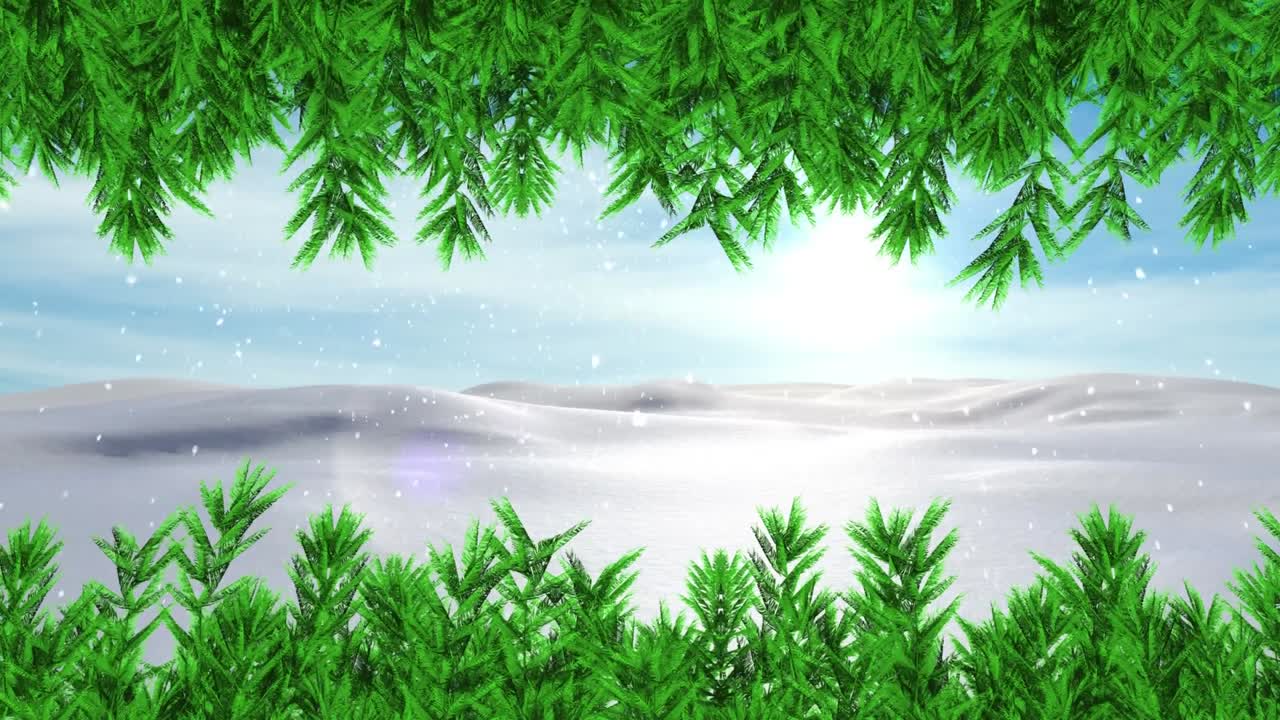 겨울 풍경 위에 내리는 눈의 애니메이션